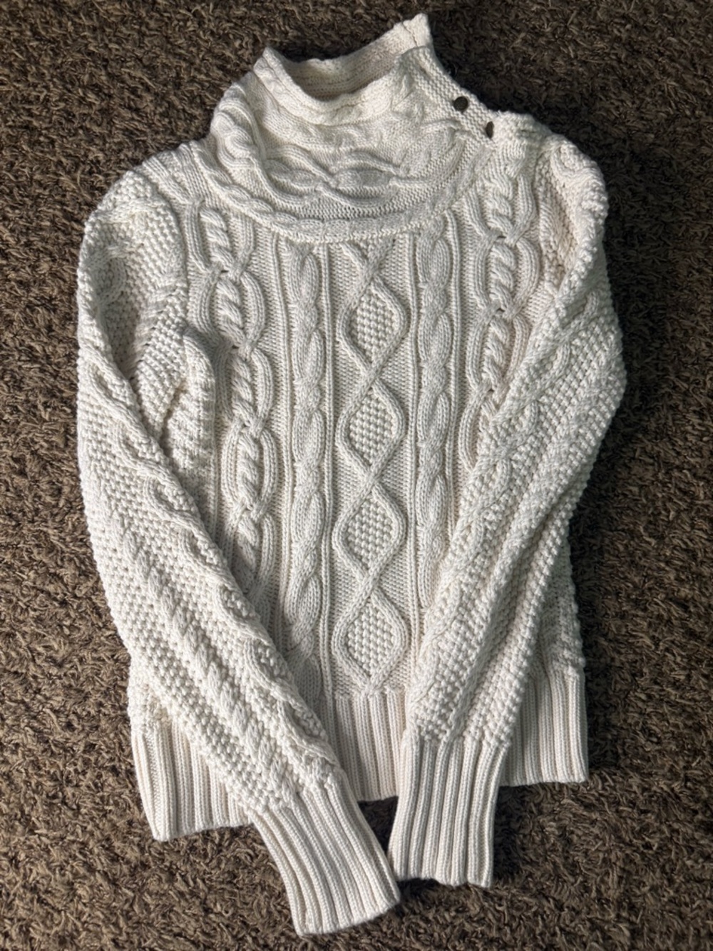 Ralph Lauren Cable Knit Sweater Cream Mock Neck Button Shoulder Size L - Picture 2 of 4